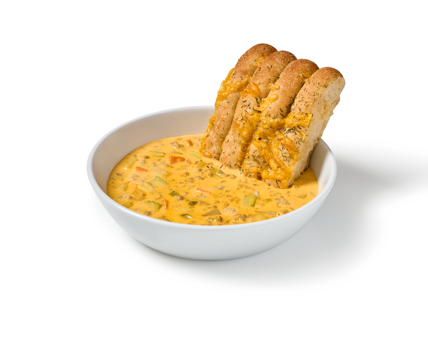 Cheeseburger Soup and Cheddar Breadsticks